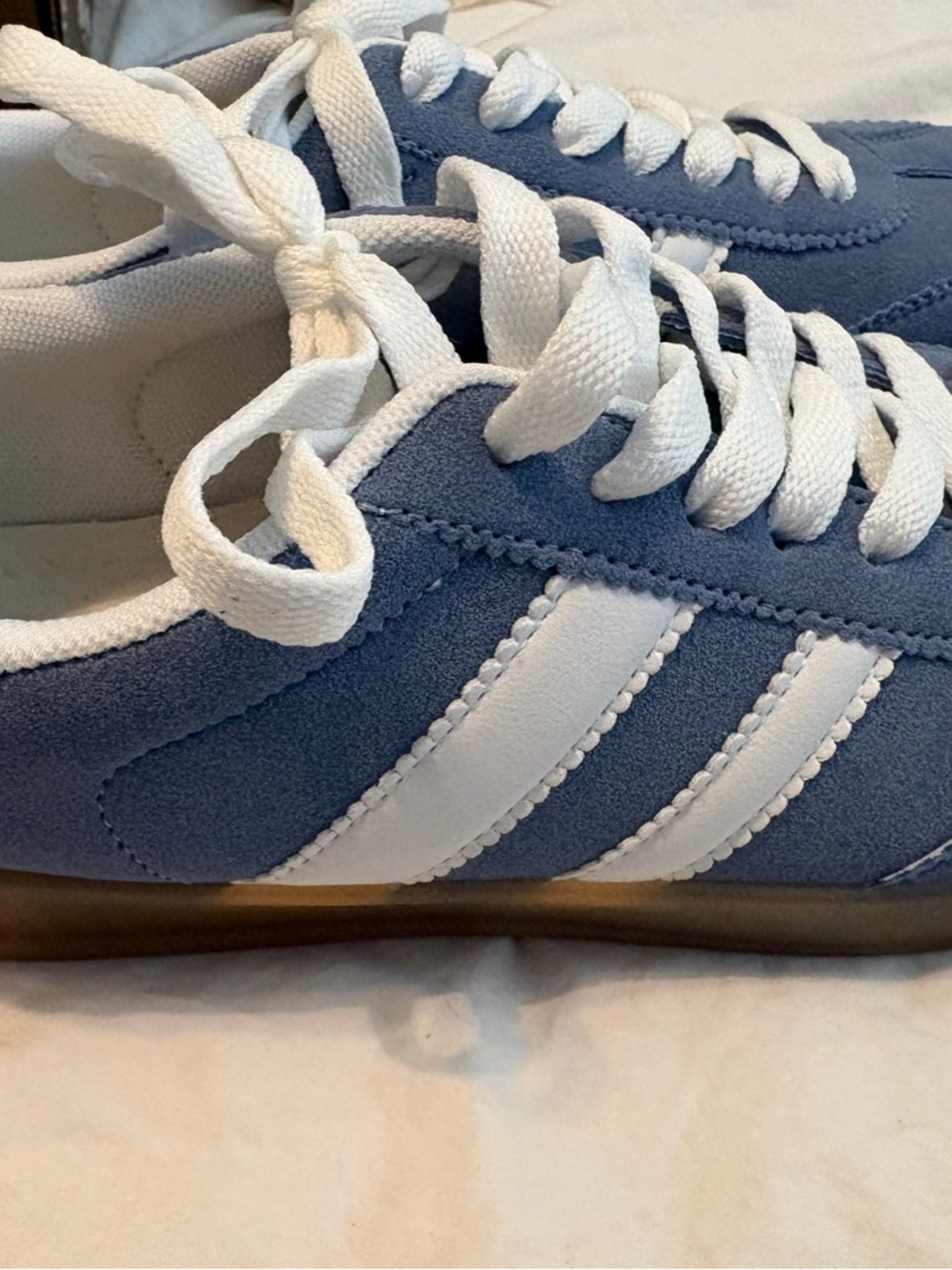 Classic Women's Suede Sneakers in Light Blue and White